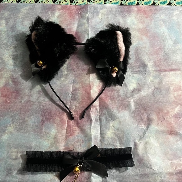 Accessories - Cute Black Cat Ear Headband & Choker Set - Cosplay, Raves, Halloween!